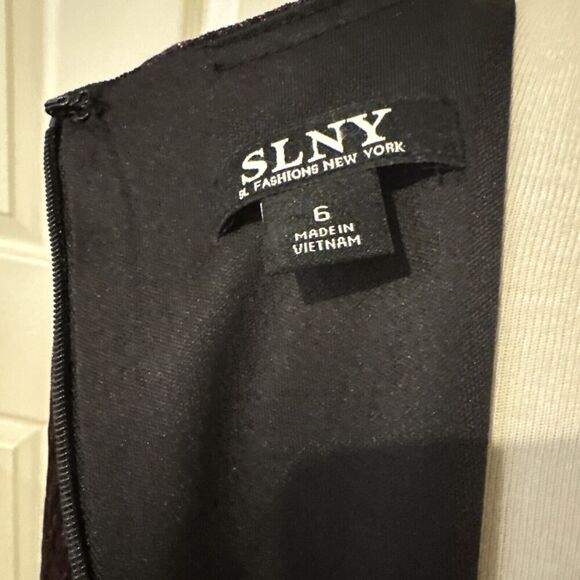 Womens Sz 6 Burgundy Metallic Sheath Dress Draped Overlay Party Elegant Evening - Picture 10 of 16